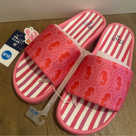 Roller Rabbit Shoes - NWT Roller Rabbit x Target Adult Seahorse Multi Stripe Pink Slide Sandals- 9/10
